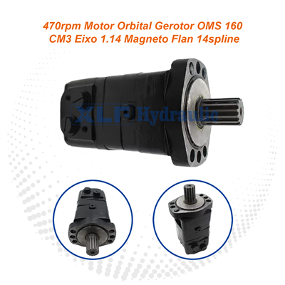 OMS 160 Orbital Gerotor Hydraulic Motor | 470 RPM 160cm3 1-1/4" Shaft 14 Spline Magneto Flange